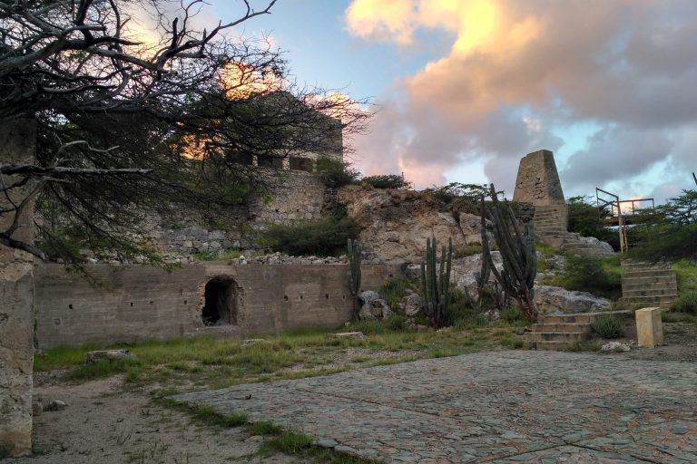 The Balashi Gold Mill ruins in the setting Aruban sun